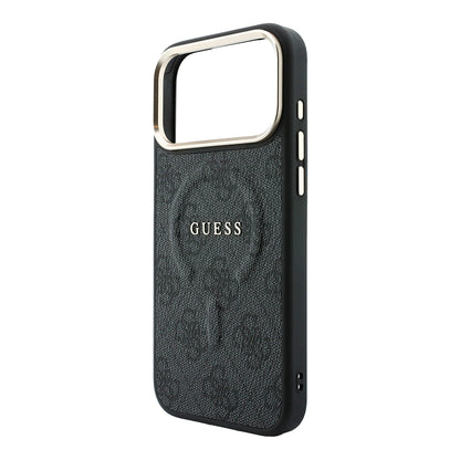 iPhone 18 Pro Max Kılıf Guess Orijinal Lisanslı M-safe Şarj Özellikli Metal Kamera Çerçeveli C-Magnet 4G Desenli Yazı Logolu Kılıf