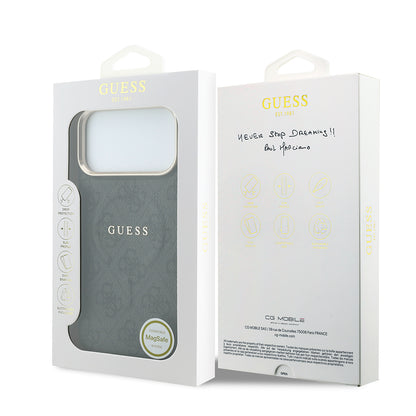 iPhone 18 Pro Max Kılıf Guess Orijinal Lisanslı M-safe Şarj Özellikli Metal Kamera Çerçeveli C-Magnet 4G Desenli Yazı Logolu Kılıf