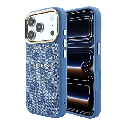 iPhone 18 Pro Max Kılıf Guess Orijinal Lisanslı M-safe Şarj Özellikli Metal Kamera Çerçeveli C-Magnet 4G Desenli Yazı Logolu Kılıf