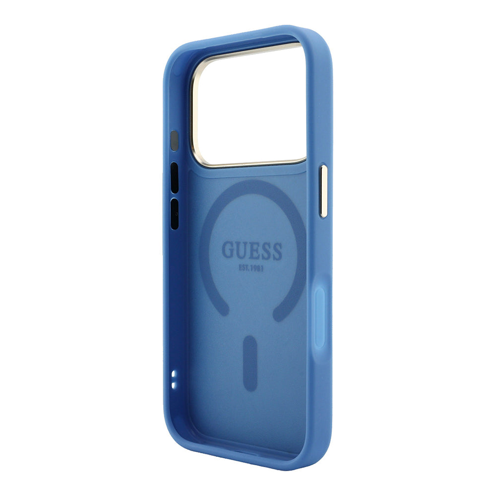 iPhone 18 Pro Max Kılıf Guess Orijinal Lisanslı M-safe Şarj Özellikli Metal Kamera Çerçeveli C-Magnet 4G Desenli Yazı Logolu Kılıf
