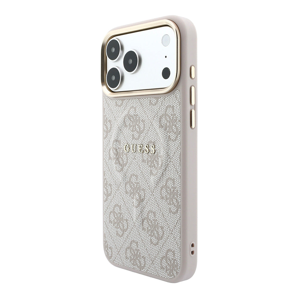 iPhone 18 Pro Max Kılıf Guess Orijinal Lisanslı M-safe Şarj Özellikli Metal Kamera Çerçeveli C-Magnet 4G Desenli Yazı Logolu Kılıf