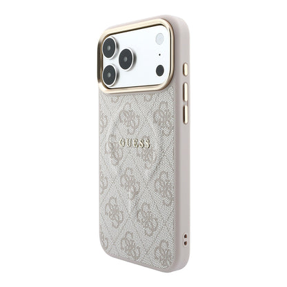iPhone 18 Pro Max Kılıf Guess Orijinal Lisanslı M-safe Şarj Özellikli Metal Kamera Çerçeveli C-Magnet 4G Desenli Yazı Logolu Kılıf