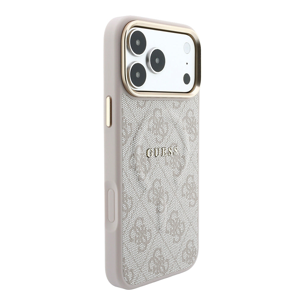 iPhone 18 Pro Max Kılıf Guess Orijinal Lisanslı M-safe Şarj Özellikli Metal Kamera Çerçeveli C-Magnet 4G Desenli Yazı Logolu Kılıf