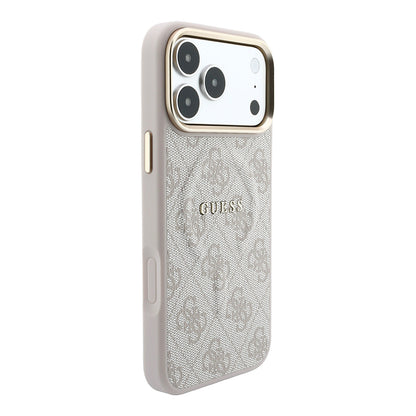 iPhone 18 Pro Max Kılıf Guess Orijinal Lisanslı M-safe Şarj Özellikli Metal Kamera Çerçeveli C-Magnet 4G Desenli Yazı Logolu Kılıf