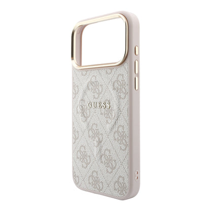 iPhone 18 Pro Max Kılıf Guess Orijinal Lisanslı M-safe Şarj Özellikli Metal Kamera Çerçeveli C-Magnet 4G Desenli Yazı Logolu Kılıf