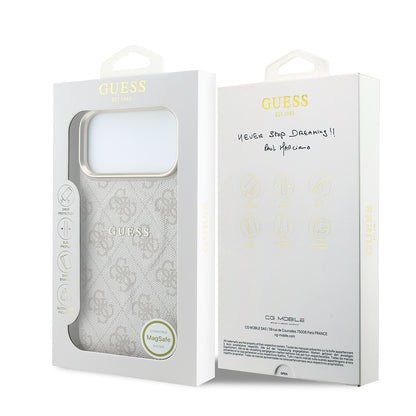 iPhone 18 Pro Max Kılıf Guess Orijinal Lisanslı M-safe Şarj Özellikli Metal Kamera Çerçeveli C-Magnet 4G Desenli Yazı Logolu Kılıf
