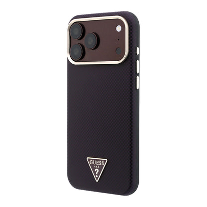 iPhone 18 Pro Max Kılıf Guess Orijinal Lisanslı M-safe Şarj Özellikli PU Metal Üçgen Logolu Karbon Fiber Kevlar Kılıf