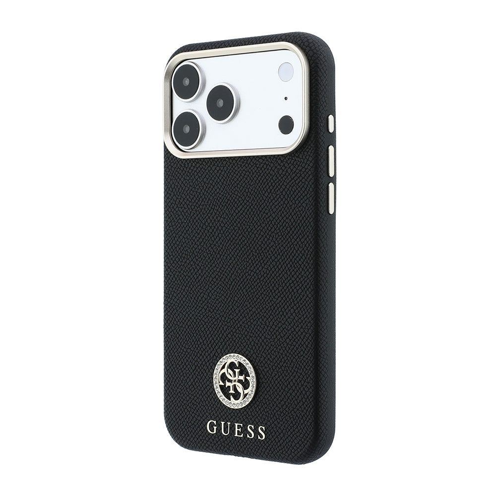 iPhone 18 Pro Max Kılıf Guess Orijinal Lisanslı M-safe Şarj Özellikli PU Taşlı Metal 4G ve Yazı Logolu Kılıf