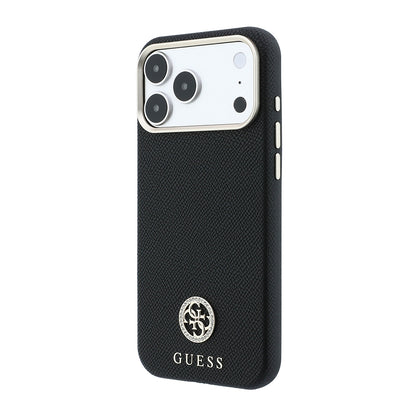 iPhone 18 Pro Max Kılıf Guess Orijinal Lisanslı M-safe Şarj Özellikli PU Taşlı Metal 4G ve Yazı Logolu Kılıf