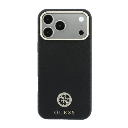 iPhone 18 Pro Max Kılıf Guess Orijinal Lisanslı M-safe Şarj Özellikli PU Taşlı Metal 4G ve Yazı Logolu Kılıf