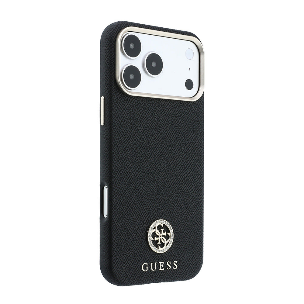 iPhone 18 Pro Max Kılıf Guess Orijinal Lisanslı M-safe Şarj Özellikli PU Taşlı Metal 4G ve Yazı Logolu Kılıf