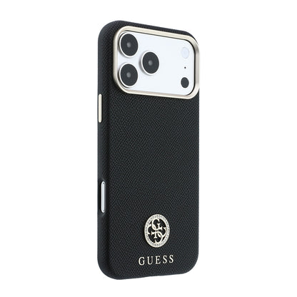 iPhone 18 Pro Max Kılıf Guess Orijinal Lisanslı M-safe Şarj Özellikli PU Taşlı Metal 4G ve Yazı Logolu Kılıf
