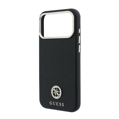 iPhone 18 Pro Max Kılıf Guess Orijinal Lisanslı M-safe Şarj Özellikli PU Taşlı Metal 4G ve Yazı Logolu Kılıf