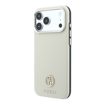 iPhone 18 Pro Max Kılıf Guess Orijinal Lisanslı M-safe Şarj Özellikli PU Taşlı Metal 4G ve Yazı Logolu Kılıf