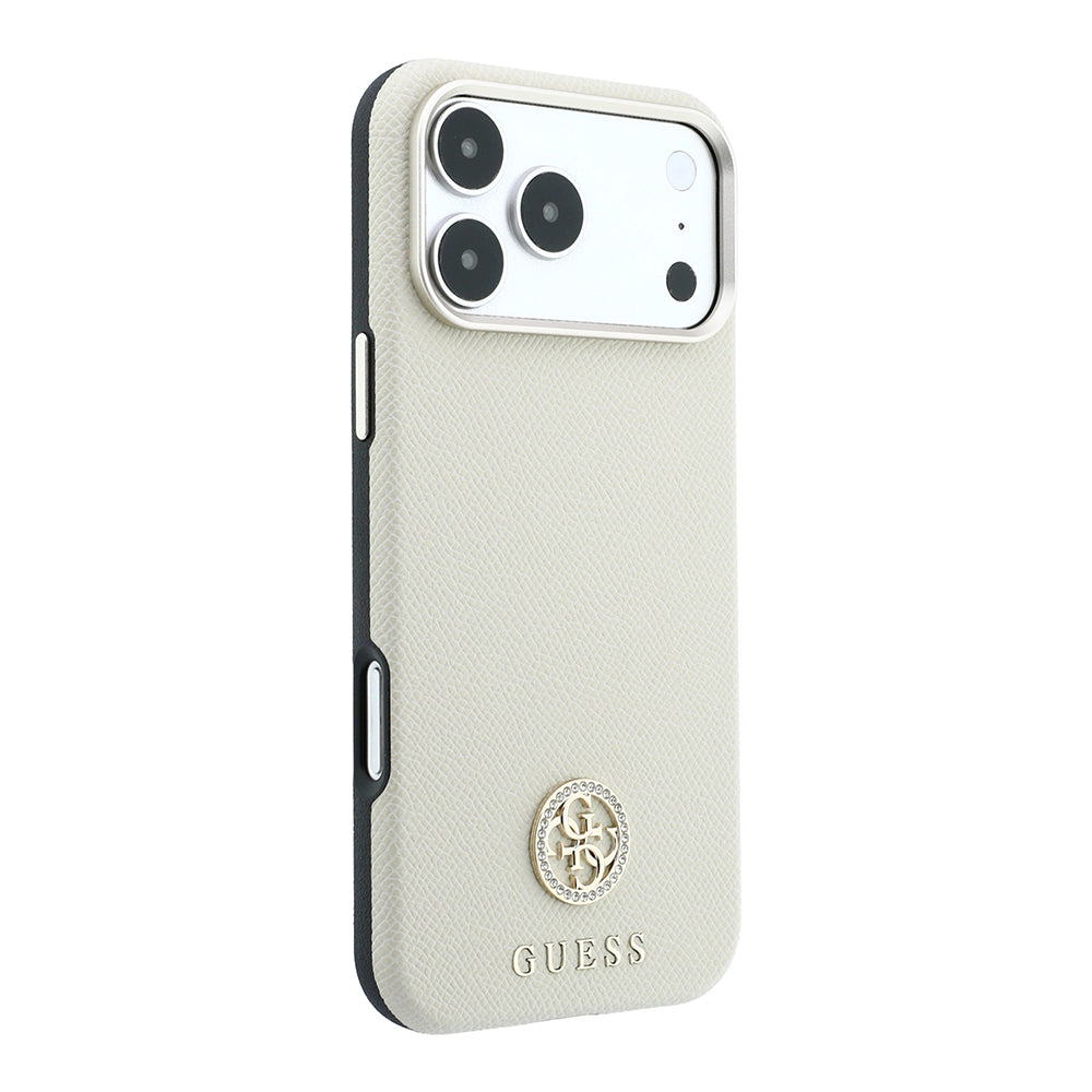 iPhone 18 Pro Max Kılıf Guess Orijinal Lisanslı M-safe Şarj Özellikli PU Taşlı Metal 4G ve Yazı Logolu Kılıf