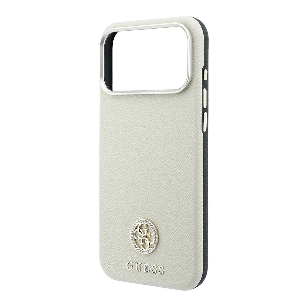iPhone 18 Pro Max Kılıf Guess Orijinal Lisanslı M-safe Şarj Özellikli PU Taşlı Metal 4G ve Yazı Logolu Kılıf