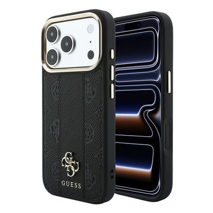 iPhone 18 Pro Max Kılıf Guess Orijinal Lisanslı M-safe Şarj Özellikli Şeritli Peony 4G ve Yazı Logolu Kılıf