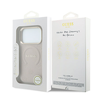 iPhone 18 Pro Max Kılıf Guess Orijinal Lisanslı M-safe Şarj Özellikli Sıcak Baskılı Yazı Logolu C-Magnet PU Deri Peony Kılıf
