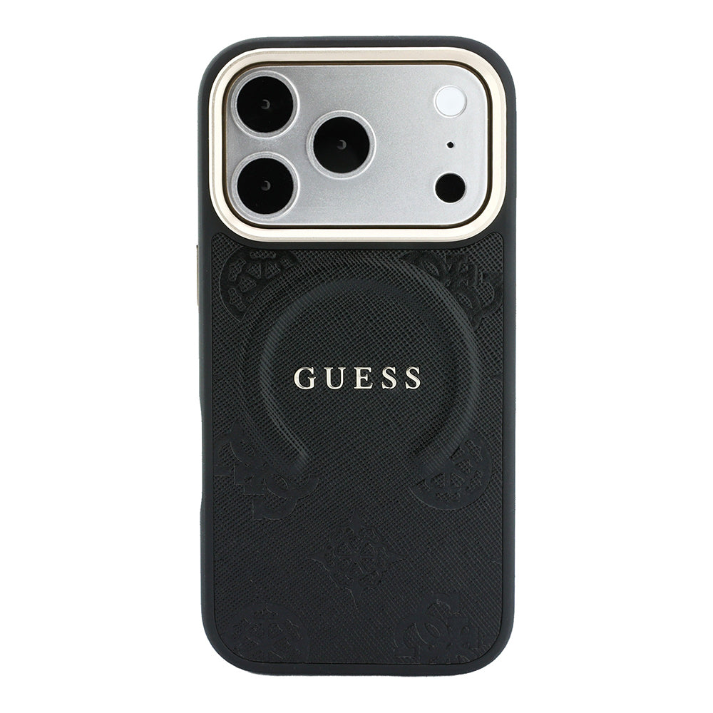 iPhone 18 Pro Max Kılıf Guess Orijinal Lisanslı M-safe Şarj Özellikli Sıcak Baskılı Yazı Logolu C-Magnet PU Deri Peony Kılıf