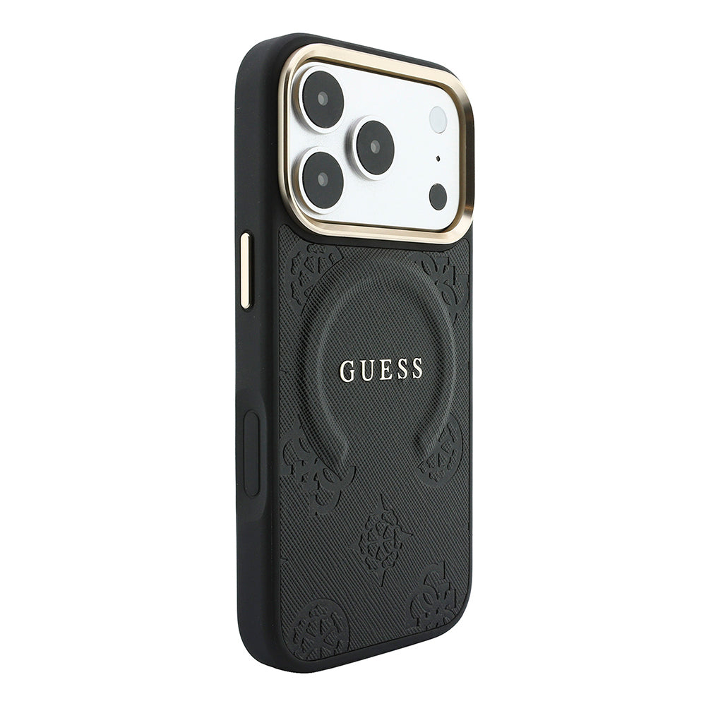iPhone 18 Pro Max Kılıf Guess Orijinal Lisanslı M-safe Şarj Özellikli Sıcak Baskılı Yazı Logolu C-Magnet PU Deri Peony Kılıf