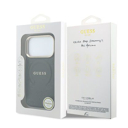 iPhone 18 Pro Max Kılıf Guess Orijinal Lisanslı M-safe Şarj Özellikli Sıcak Baskılı Yazı Logolu C-Magnet PU Deri Peony Kılıf