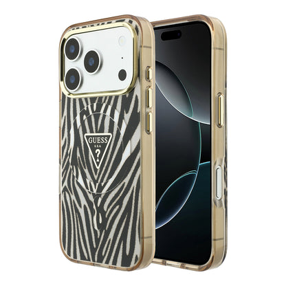 iPhone 18 Pro Max Kılıf Guess Orijinal Lisanslı M-safe Şarj Özellikli Üçgen Logolu Zebra Desenli Silikon Kılıf