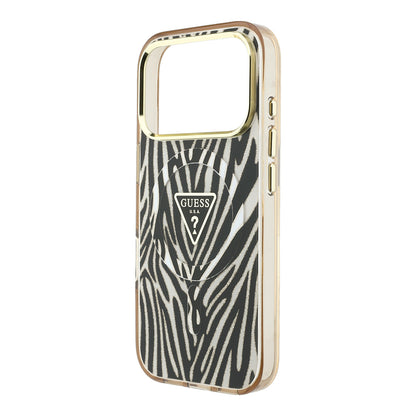 iPhone 18 Pro Max Kılıf Guess Orijinal Lisanslı M-safe Şarj Özellikli Üçgen Logolu Zebra Desenli Silikon Kılıf