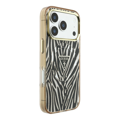 iPhone 18 Pro Max Kılıf Guess Orijinal Lisanslı M-safe Şarj Özellikli Üçgen Logolu Zebra Desenli Silikon Kılıf