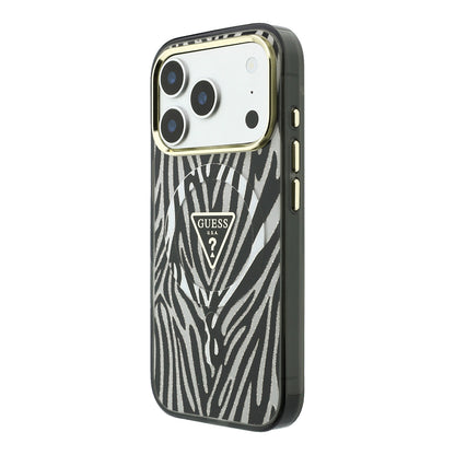 iPhone 18 Pro Max Kılıf Guess Orijinal Lisanslı M-safe Şarj Özellikli Üçgen Logolu Zebra Desenli Silikon Kılıf