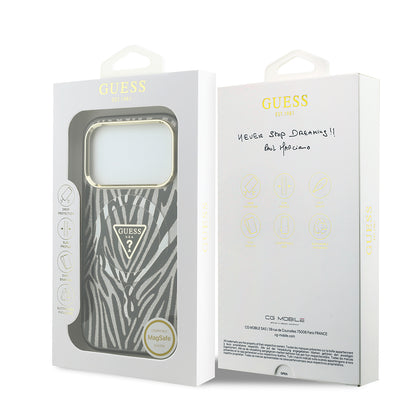 iPhone 18 Pro Max Kılıf Guess Orijinal Lisanslı M-safe Şarj Özellikli Üçgen Logolu Zebra Desenli Silikon Kılıf
