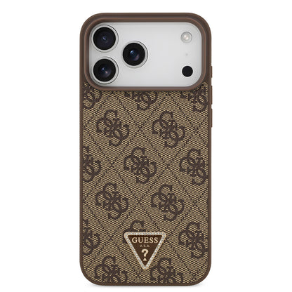 iPhone 18 Pro Max Kılıf Guess Orijinal Lisanslı M-safe Şarj Özllikli PU Deri Taşlı Üçgen Logo 4G Desenli Strass Kılıf