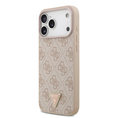 iPhone 18 Pro Max Kılıf Guess Orijinal Lisanslı M-safe Şarj Özllikli PU Deri Taşlı Üçgen Logo 4G Desenli Strass Kılıf