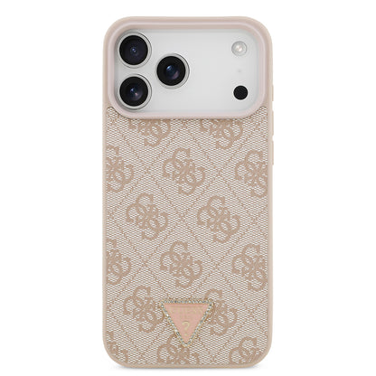 iPhone 18 Pro Max Kılıf Guess Orijinal Lisanslı M-safe Şarj Özllikli PU Deri Taşlı Üçgen Logo 4G Desenli Strass Kılıf
