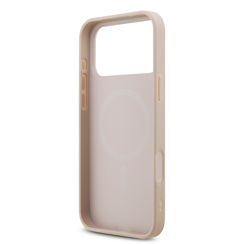 iPhone 18 Pro Max Kılıf Guess Orijinal Lisanslı M-safe Şarj Özllikli PU Deri Taşlı Üçgen Logo 4G Desenli Strass Kılıf
