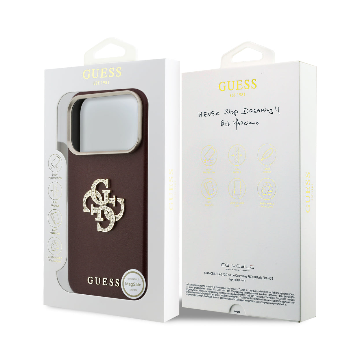 iPhone 18 Pro Max Kılıf Guess Orijinal Lisanslı Metal Kamera Çerçeveli 4G Büyük Taşlı Resin Logolu PU Kılıf