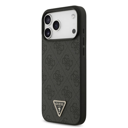 iPhone 18 Pro Max Kılıf Guess Orijinal Lisanslı PU Deri Taşlı Üçgen Logo 4G Desenli Strass Kılıf