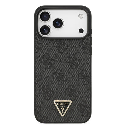 iPhone 18 Pro Max Kılıf Guess Orijinal Lisanslı PU Deri Taşlı Üçgen Logo 4G Desenli Strass Kılıf