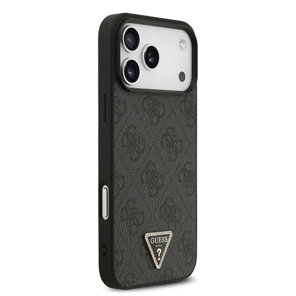 iPhone 18 Pro Max Kılıf Guess Orijinal Lisanslı PU Deri Taşlı Üçgen Logo 4G Desenli Strass Kılıf