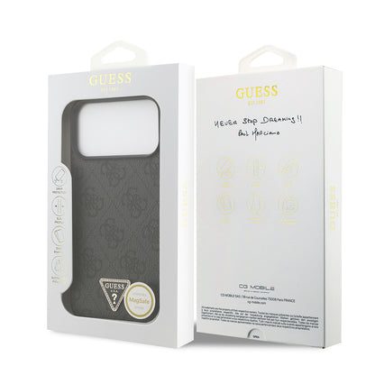 iPhone 18 Pro Max Kılıf Guess Orijinal Lisanslı PU Deri Taşlı Üçgen Logo 4G Desenli Strass Kılıf