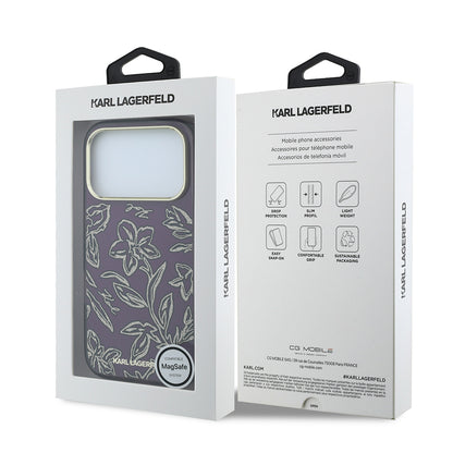 iPhone 18 Pro Max Kılıf Karl Lagerfeld Orijinal Lisanslı M-safe Şarj Özellikli Gold Metal Kamera Çerçeveli Çiçek Tasarımlı Kılıf