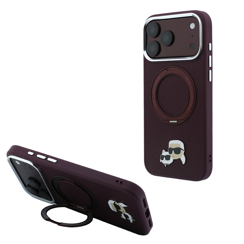 iPhone 18 Pro Max Kılıf Karl Lagerfeld Orijinal Lisanslı M-Safe Şarj Özellikli K&C Metal Logolu PU 360 Derece Dönebilen Standlı Kılıf