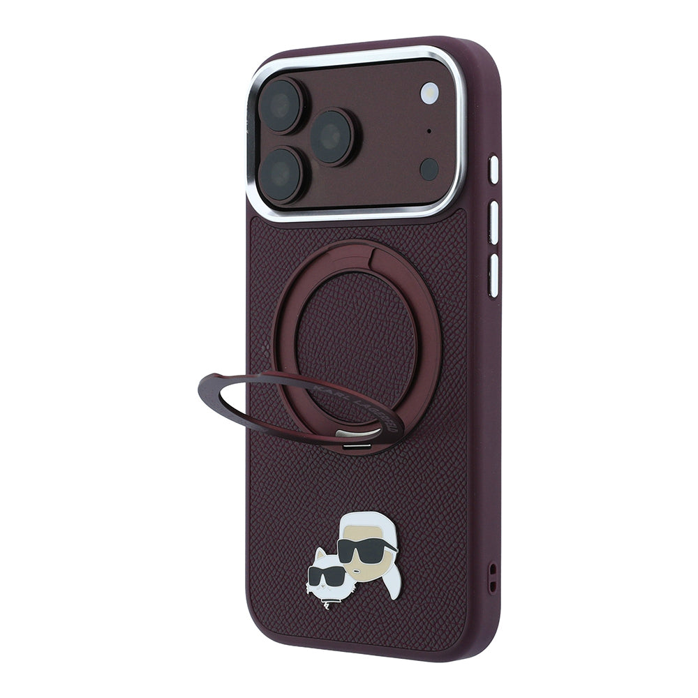 iPhone 18 Pro Max Kılıf Karl Lagerfeld Orijinal Lisanslı M-Safe Şarj Özellikli K&C Metal Logolu PU 360 Derece Dönebilen Standlı Kılıf