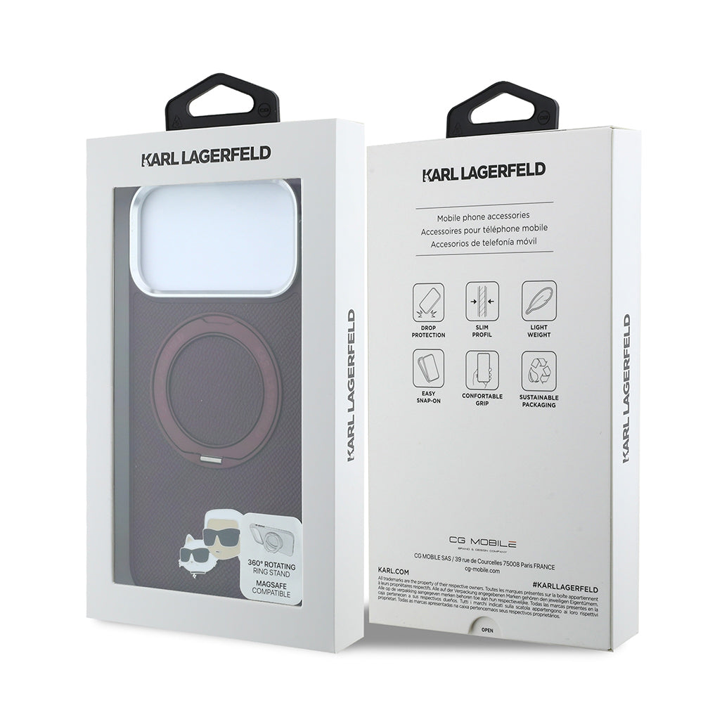 iPhone 18 Pro Max Kılıf Karl Lagerfeld Orijinal Lisanslı M-Safe Şarj Özellikli K&C Metal Logolu PU 360 Derece Dönebilen Standlı Kılıf
