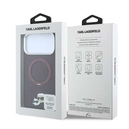 iPhone 18 Pro Max Kılıf Karl Lagerfeld Orijinal Lisanslı M-Safe Şarj Özellikli K&C Metal Logolu PU 360 Derece Dönebilen Standlı Kılıf