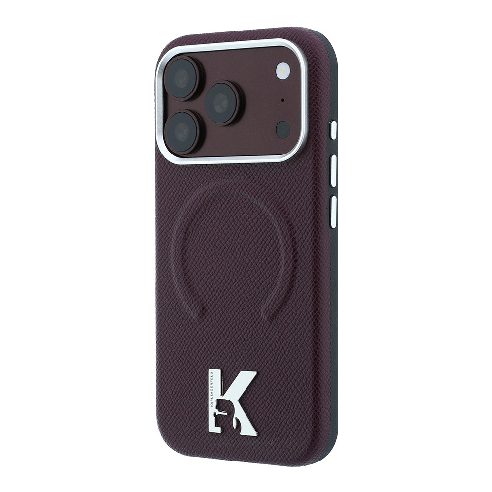 iPhone 18 Pro Max Kılıf Karl Lagerfeld Orijinal Lisanslı M-safe Şarj Özellikli KHEAD Metal Logolu PU Grained Deri Kılıf