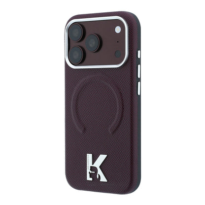 iPhone 18 Pro Max Kılıf Karl Lagerfeld Orijinal Lisanslı M-safe Şarj Özellikli KHEAD Metal Logolu PU Grained Deri Kılıf