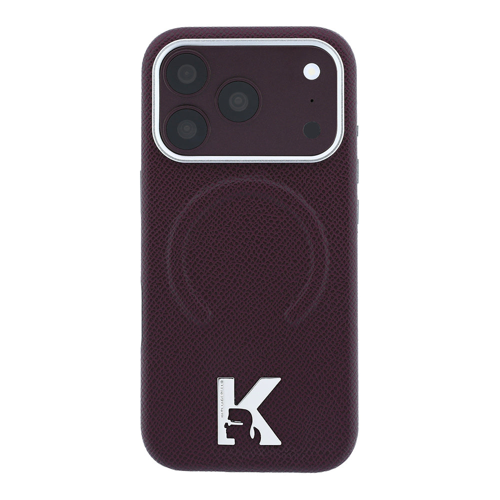 iPhone 18 Pro Max Kılıf Karl Lagerfeld Orijinal Lisanslı M-safe Şarj Özellikli KHEAD Metal Logolu PU Grained Deri Kılıf