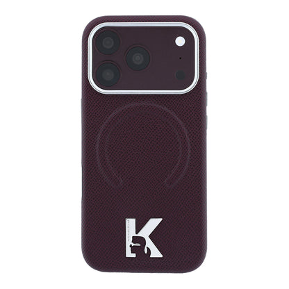 iPhone 18 Pro Max Kılıf Karl Lagerfeld Orijinal Lisanslı M-safe Şarj Özellikli KHEAD Metal Logolu PU Grained Deri Kılıf