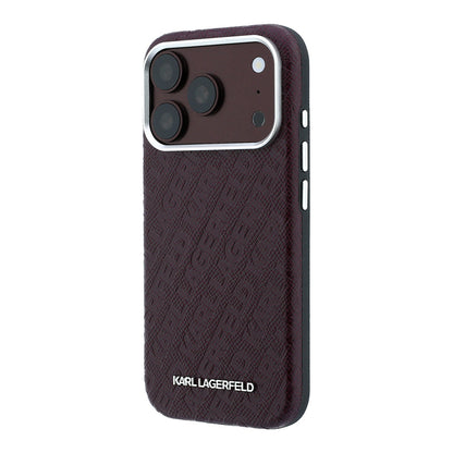 iPhone 18 Pro Max Kılıf Karl Lagerfeld Orijinal Lisanslı PU Deri Damgalı Metal Yazı Logolu Grained Kılıf