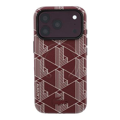 iPhone 18 Pro Max Kılıf Lacoste Orijinal Lisanslı M-safe Şarj Özellikli Metal Logolu Deri Karışık Monogram Desenli Kılıf